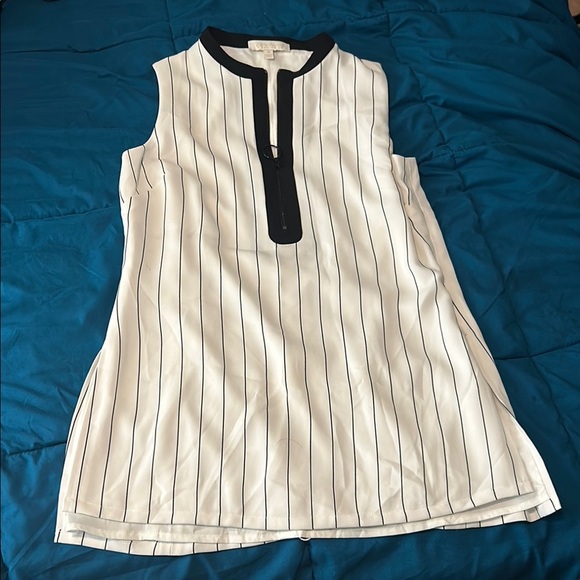 Etcetera White and Black Sleeveless Tunic with Mandarin Collar - Picture 1 of 7